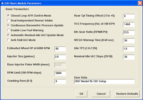 2D Idle Speed Table